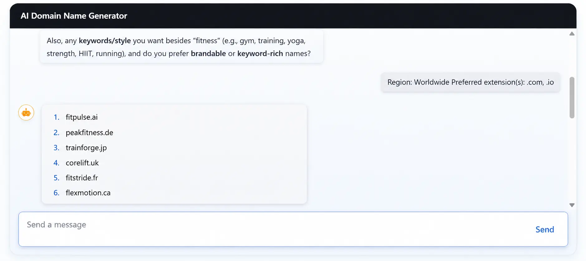 Domain names generated by AI Tools