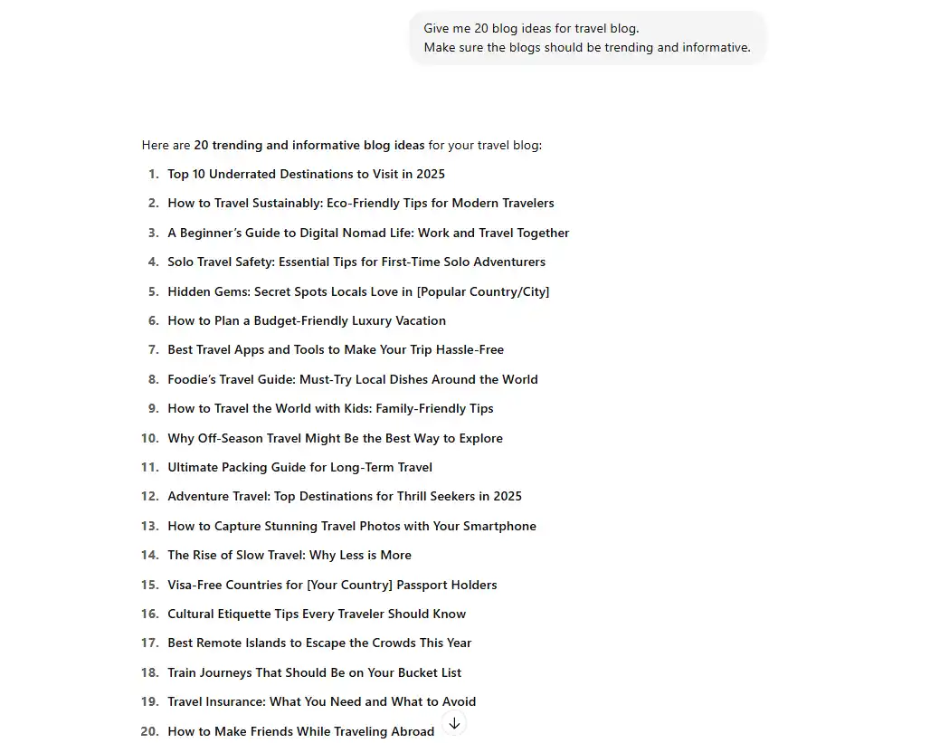 Travel Blog Ideas for Make Money with ChatGPT