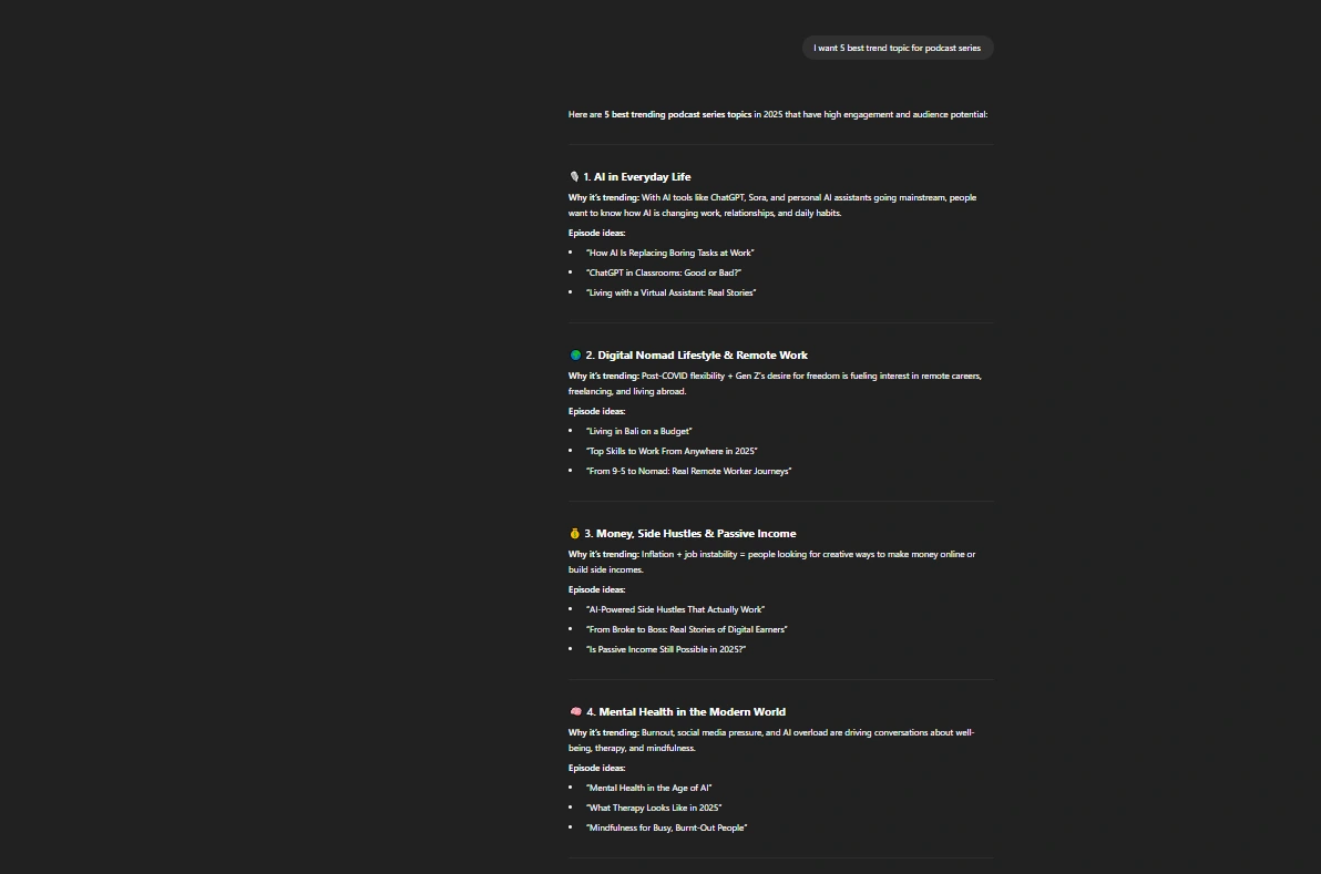 Topics provided by ChatGPT